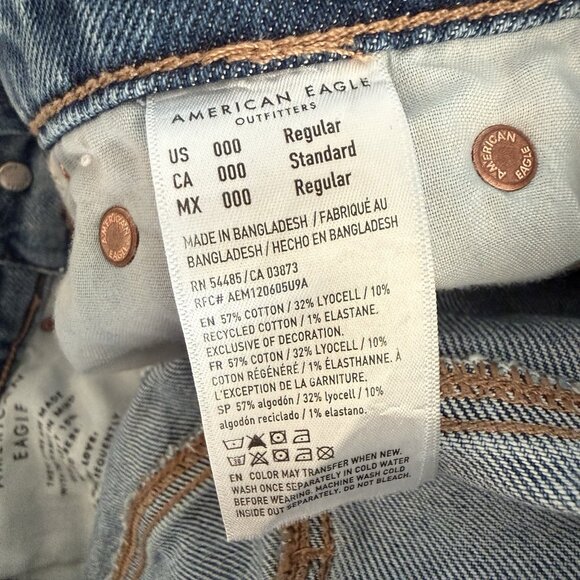 American Eagle Stretch Barrel Jeans Mid Rise Size 000R - Picture 6 of 6